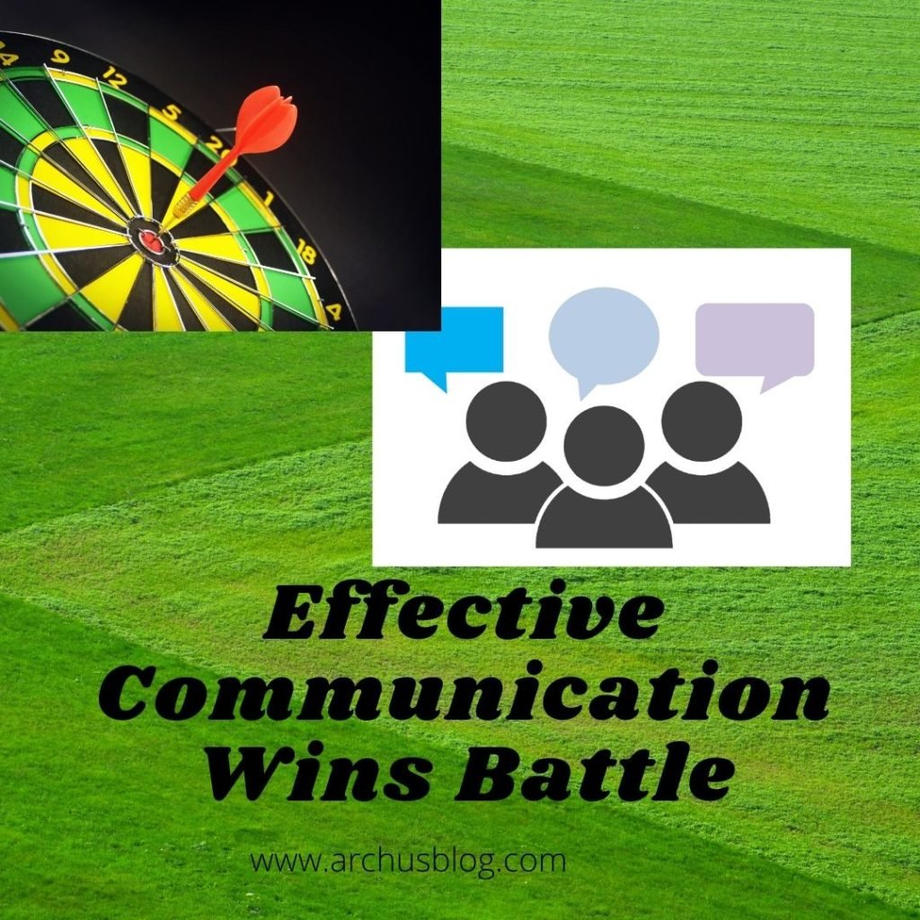 Alt= 3 persons image and emojis on head showing the communication. a pin board represents the winning battle.